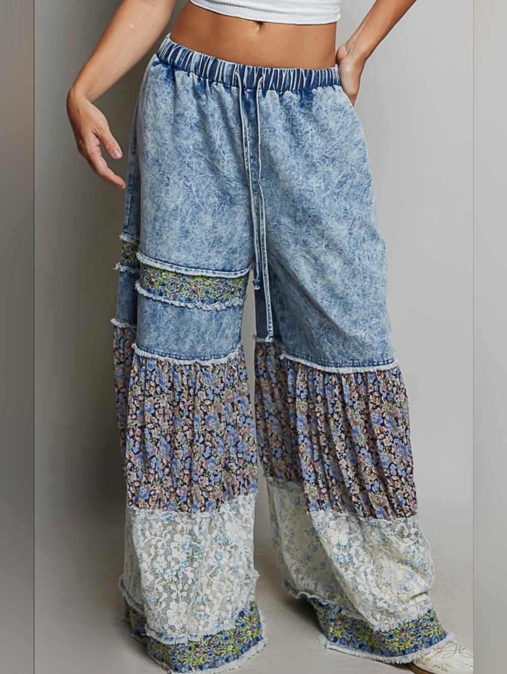 #1524 POL Vintage Patchwork Denim Boho Pants